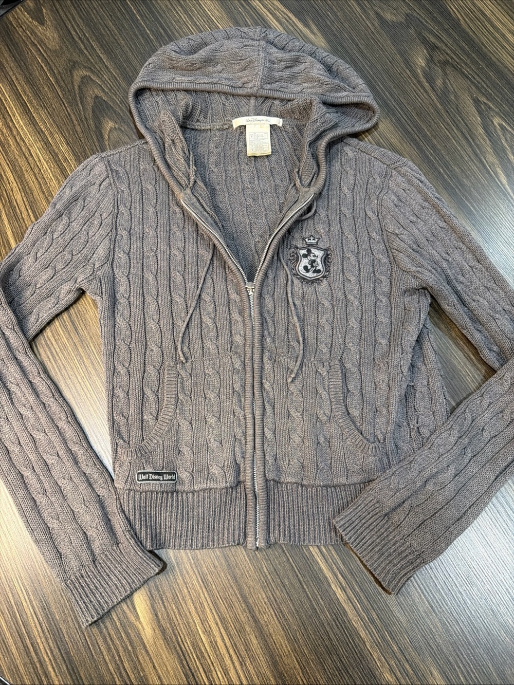 Y2K Walt Disney World Grey Zip Up Hoodie Size Small Crown/ Mouse